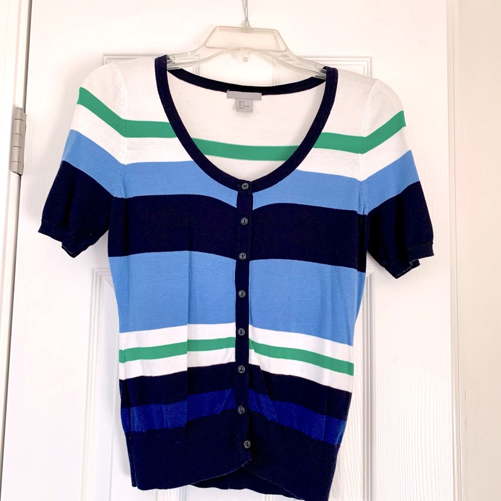 🎉Host Pick🎉 H&M striped buttoned short sleeve sweater cardigan size small NWOT